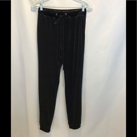 Active USA Black Velvet Stretch Joggers - Picture 1 of 7